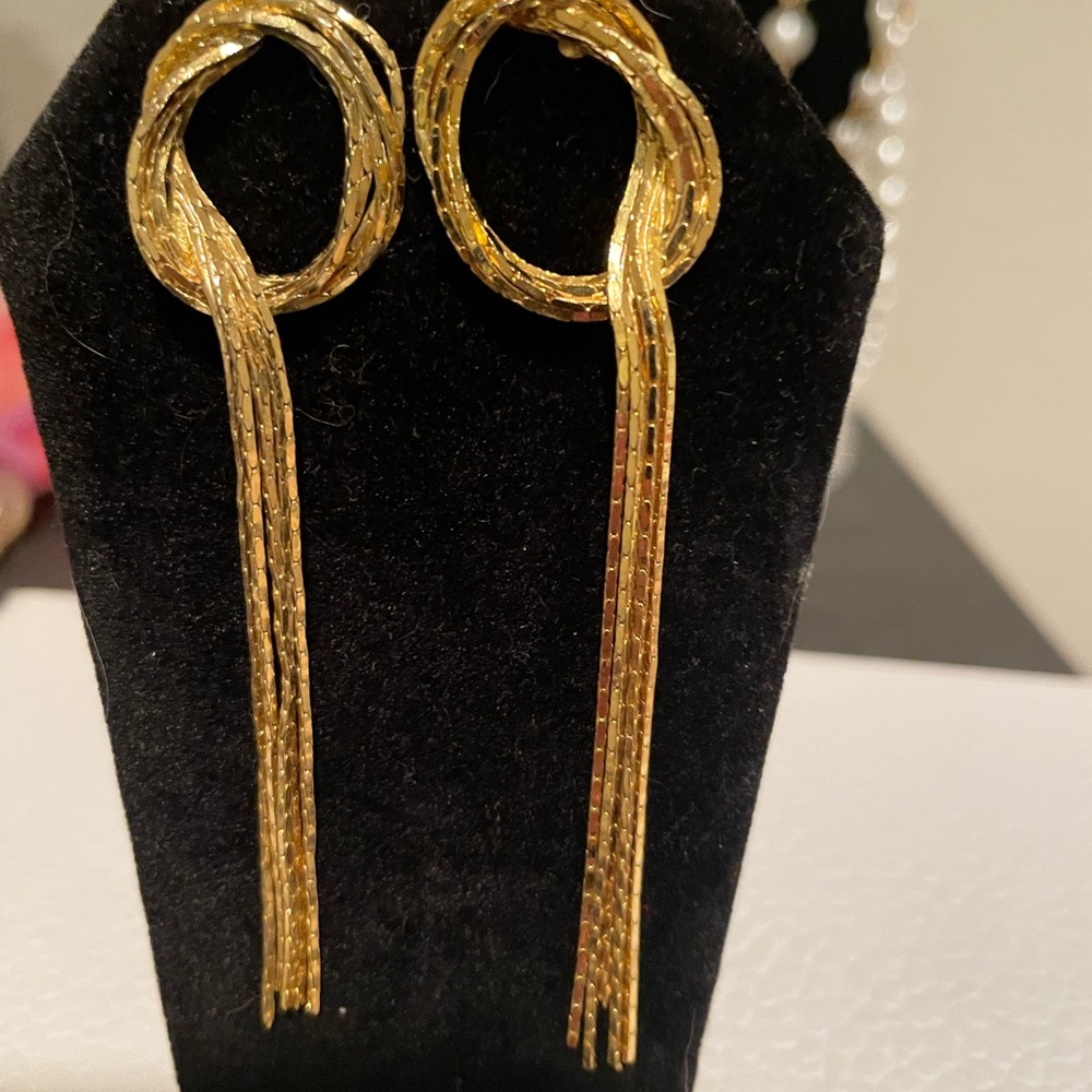 Gold Minimalist Drop Fringe Pierced Earrings